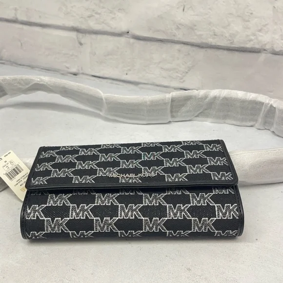 Michael Kors Large Zip Around Wallet Crossbody Bag Silver Black Metallic Logo - Picture 7 of 9